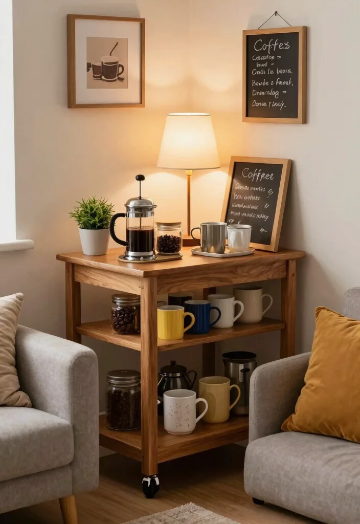 15 Living Room With No TV Ideas: Calm Conversation-Focused Spaces - 11. Incorporate a Coffee Bar 1