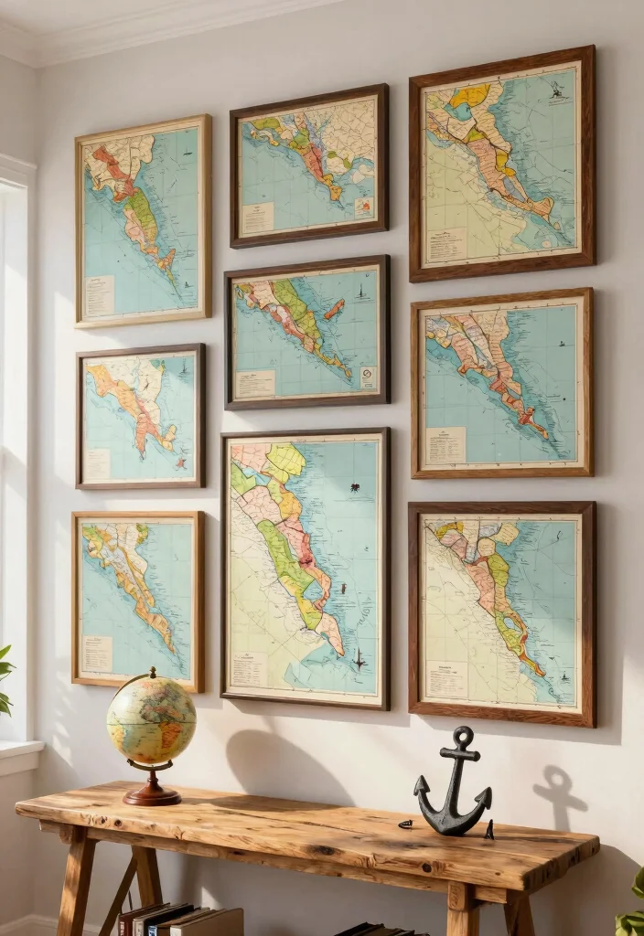15 Nautical Living Room Ideas Fresh Coastal Charm - 1. Vintage Marine Maps as Wall Art 1