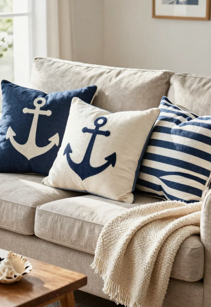 15 Nautical Living Room Ideas Fresh Coastal Charm - 2. Nautical-Inspired Throw Pillows 1