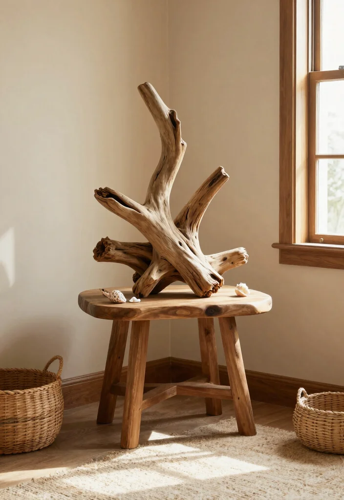 15 Nautical Living Room Ideas Fresh Coastal Charm - 3. Driftwood Accents for Rustic Charm 1