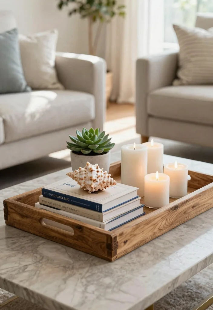 15 Nautical Living Room Ideas Fresh Coastal Charm - 9. Beachy Coffee Table Displays 1