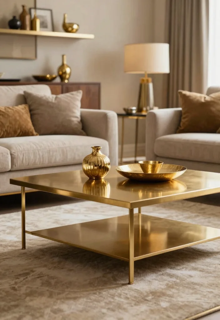 15 Rooms To Go Living Room Ideas: Practical Modern Sets - 14. Warm Metallic Accents 1