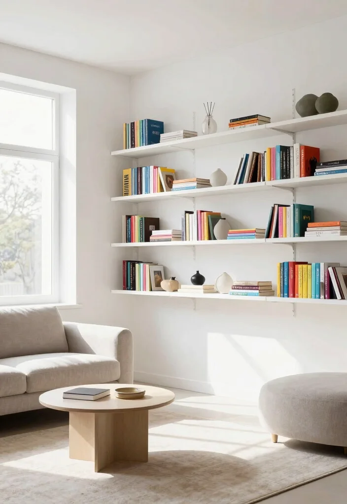 15 Rooms To Go Living Room Ideas: Practical Modern Sets - 6. Minimalist Shelving 1