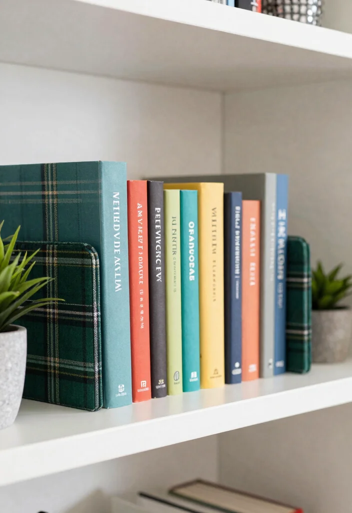 15 Tartan Living Room Ideas: Warm Classic Patterns - 11. Tartan Bookends 1