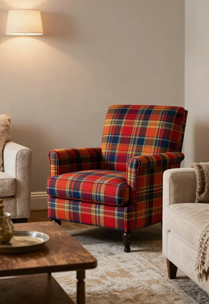 15 Tartan Living Room Ideas: Warm Classic Patterns - 3. Tartan Upholstered Furniture 1