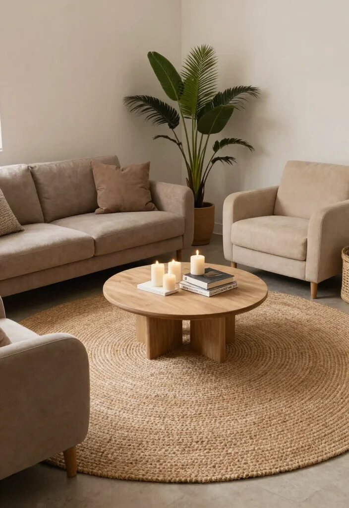 16 Circle Living Room Ideas: Unique Flowing Layouts - 3. Circular Rugs for a Cohesive Look 1