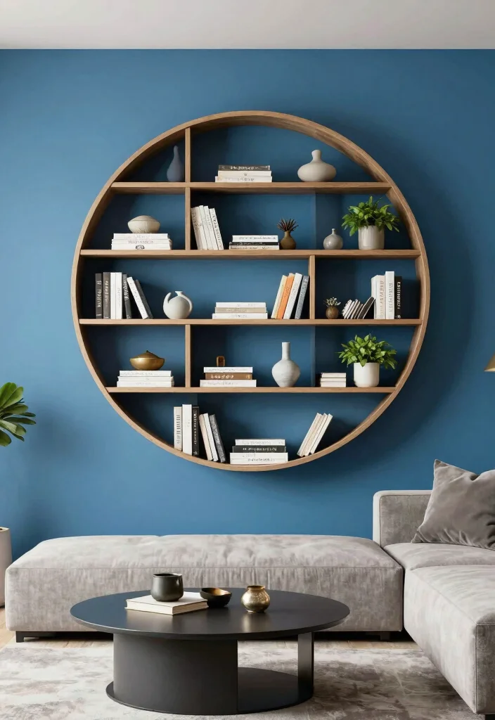 16 Circle Living Room Ideas: Unique Flowing Layouts - 4. Circular Shelving for Artistic Flair 1
