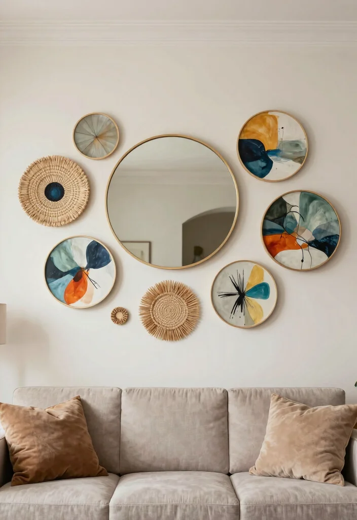 16 Circle Living Room Ideas: Unique Flowing Layouts - 6. Circular Wall Art for Focal Points 1