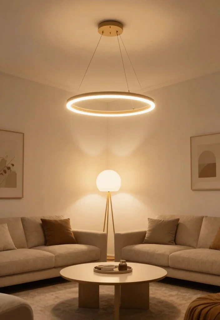 16 Circle Living Room Ideas: Unique Flowing Layouts - 8. Circular Lighting Fixtures for Soft Illumination 1