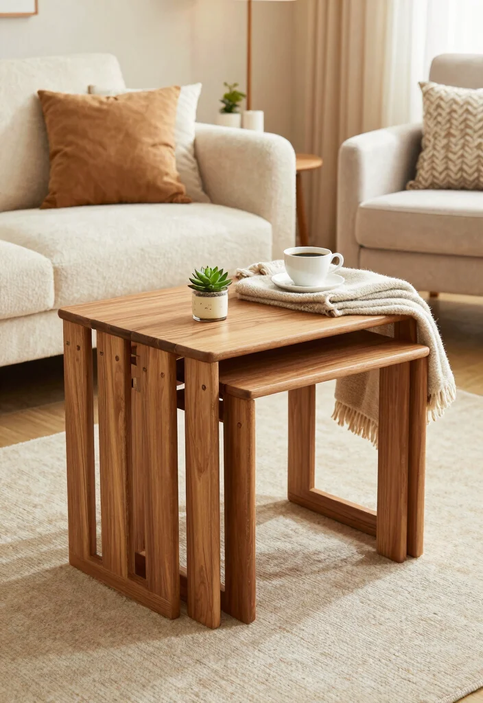 16 Downstairs Living Room Ideas: Cozy Practical Layouts - 2. Nesting Tables for Functionality 1