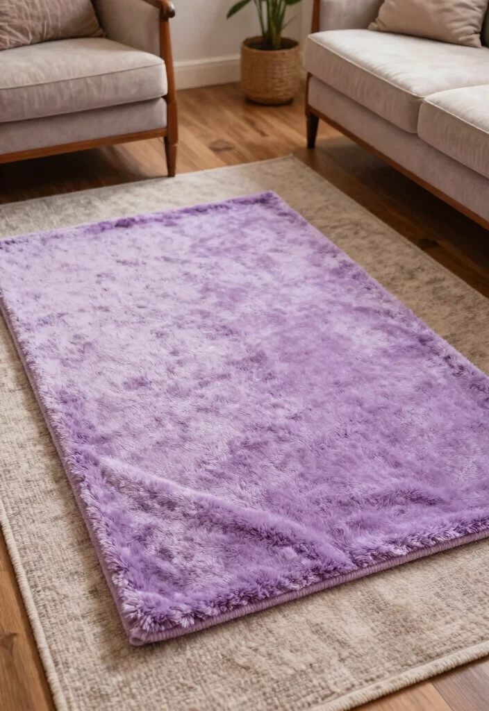 16 Lavender Living Room Ideas: Soft, Calm, and Dreamy - 10. Lavender Throw Rugs 1