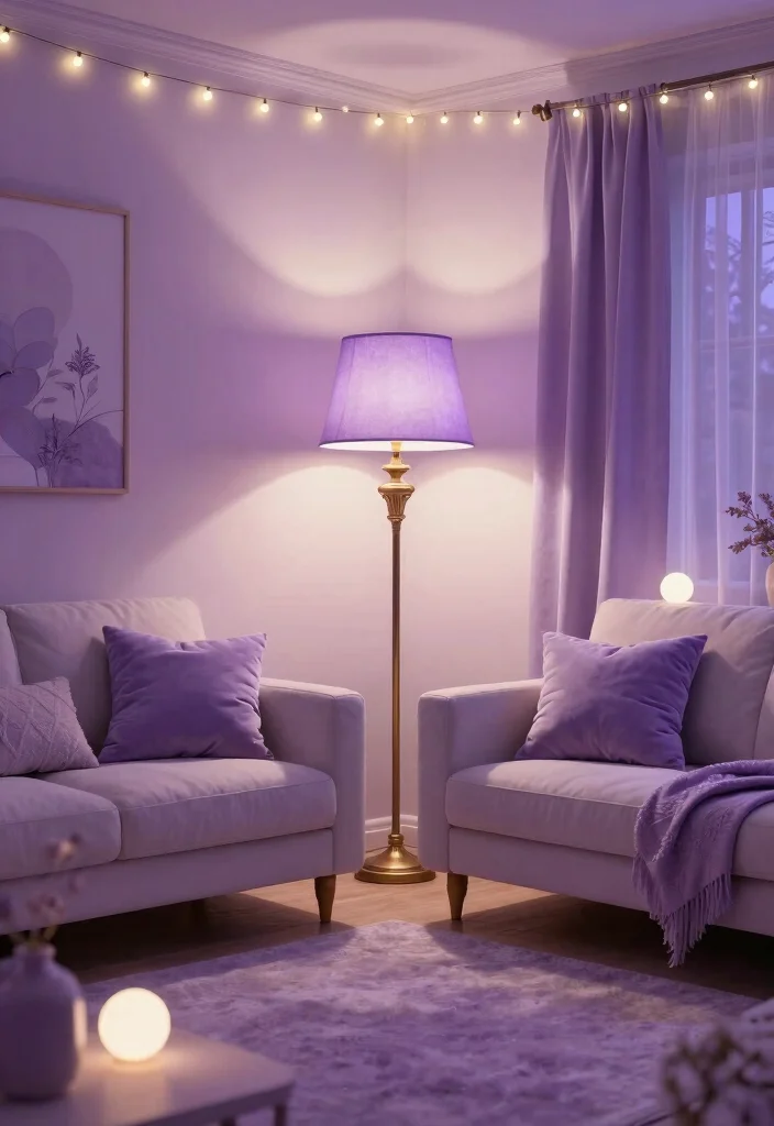16 Lavender Living Room Ideas: Soft, Calm, and Dreamy - 16. Lavender-Inspired Lighting 1
