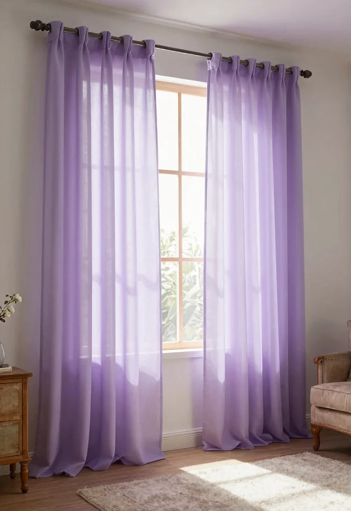 16 Lavender Living Room Ideas: Soft, Calm, and Dreamy - 6. Lavender Curtains 1