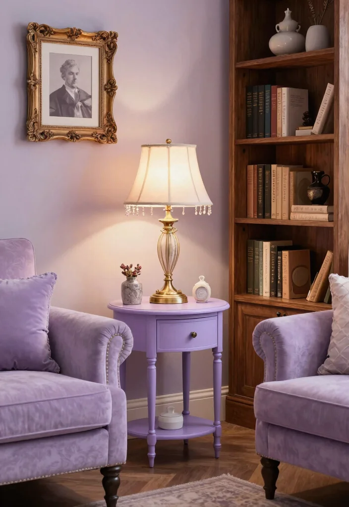 16 Lavender Living Room Ideas: Soft, Calm, and Dreamy - 7. Vintage Accents 1