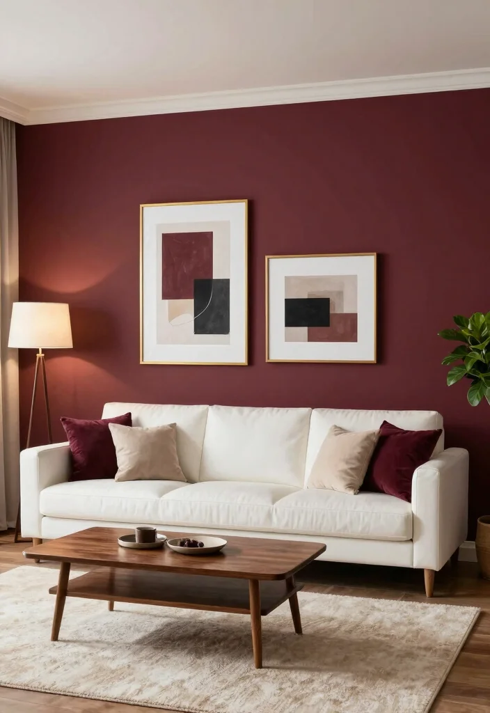 16 Living Room Burgundy Ideas: Rich, Warm, and Sophisticated - 1. Bold Burgundy Accent Wall 1