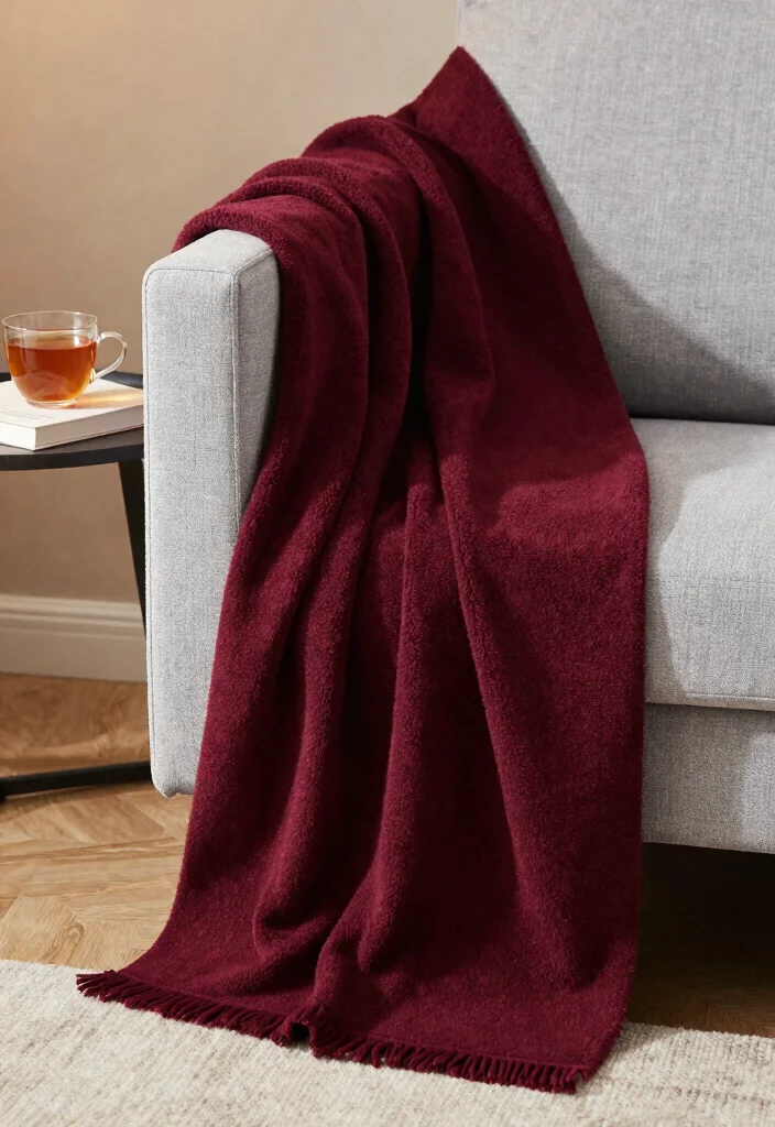 16 Living Room Burgundy Ideas: Rich, Warm, and Sophisticated - 12. Burgundy Throw Blankets 1