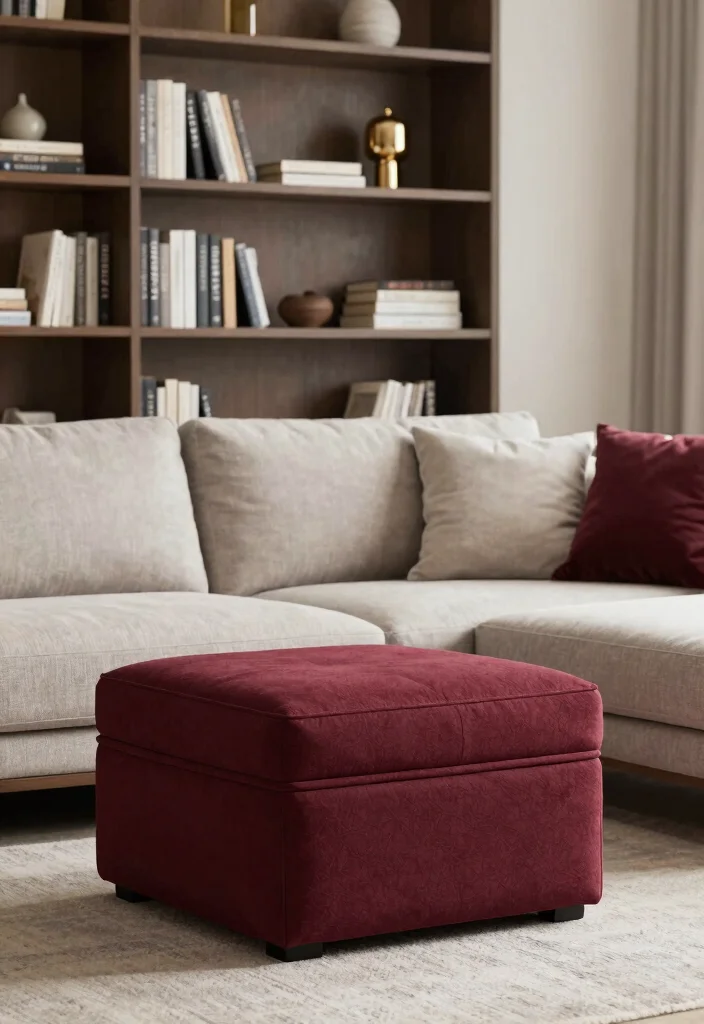 16 Living Room Burgundy Ideas: Rich, Warm, and Sophisticated - 14. Smart Storage Solutions in Burgundy 1