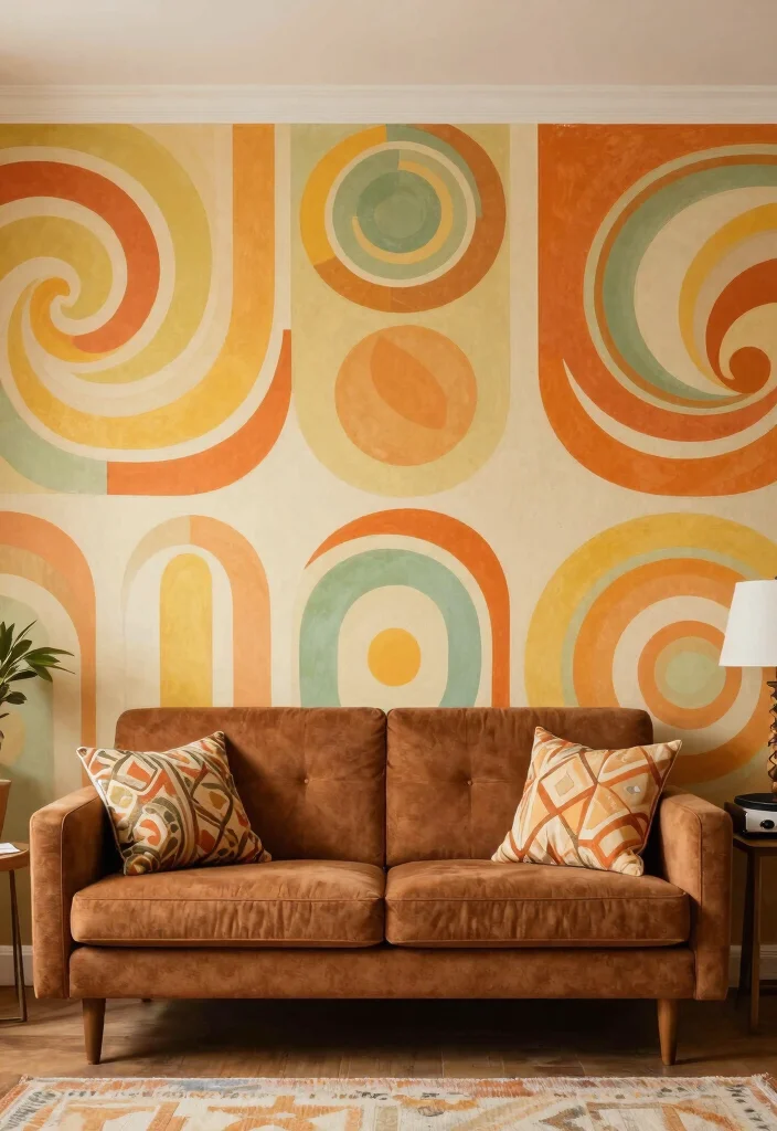 16 Living Room Mural Ideas for Artistic Statement Walls - 10. Vintage Charm: Retro Murals 1