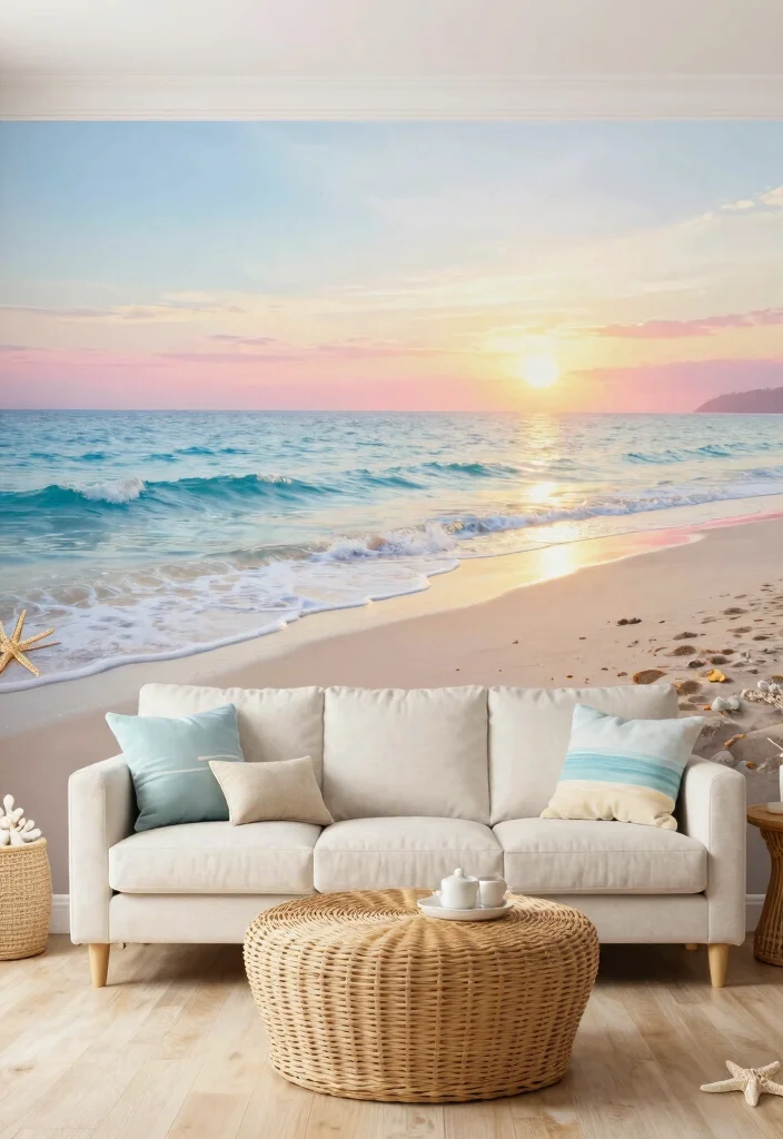 16 Living Room Mural Ideas for Artistic Statement Walls - 3. Oceanic Inspiration: Seaside Vibes 1