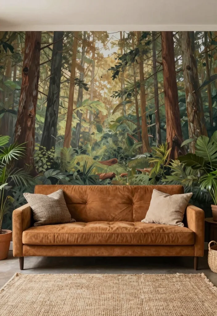 16 Living Room Mural Ideas for Artistic Statement Walls - 6. Earthy Tones: Natural Textures 1