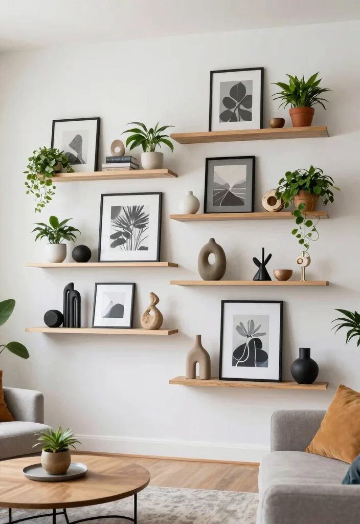 16 Living Room Shelving Ideas Practical and Decorative - 9. Floating Shelf Gallery 1