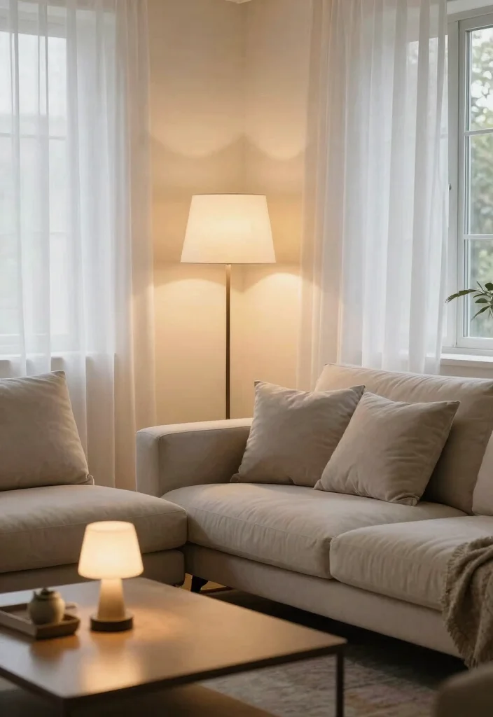 16 Monochromatic Living Room Ideas for a Clean, Cohesive Style - 6. Layered Lighting 1