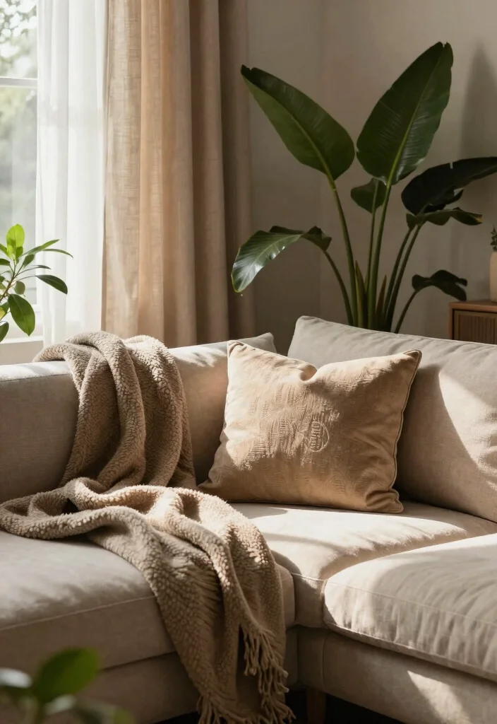 16 Plant Aesthetic Living Room Ideas for Lush Cozy Decor - 12. Cozy Fabrics 1