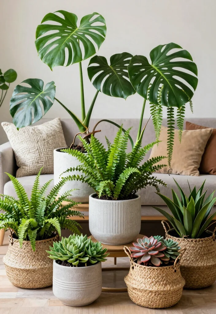 16 Plant Aesthetic Living Room Ideas for Lush Cozy Decor - 2. Layered Textures 1