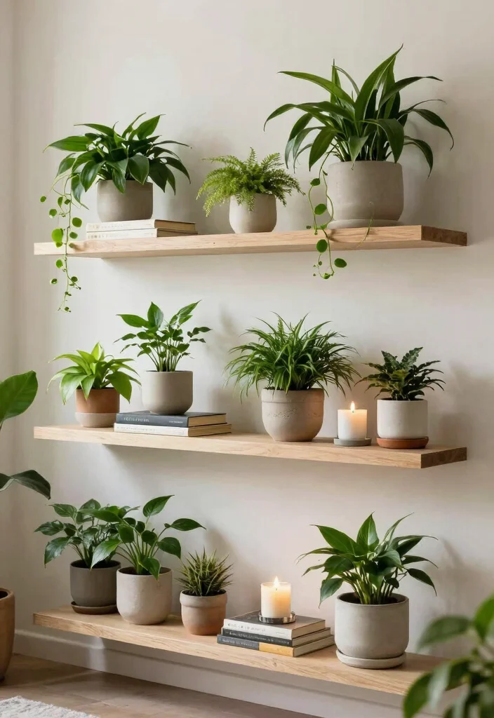 16 Plant Aesthetic Living Room Ideas for Lush Cozy Decor - 5. Stylish Plant Shelves 1