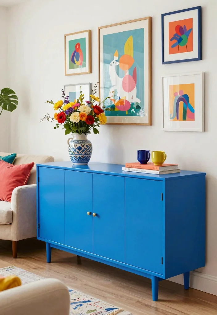 16 Sideboards Living Room Ideas: Storage Meets Style - 3. Bold Colors 1
