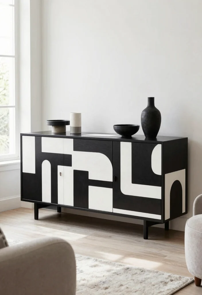 16 Sideboards Living Room Ideas: Storage Meets Style - 6. Geometric Designs 1