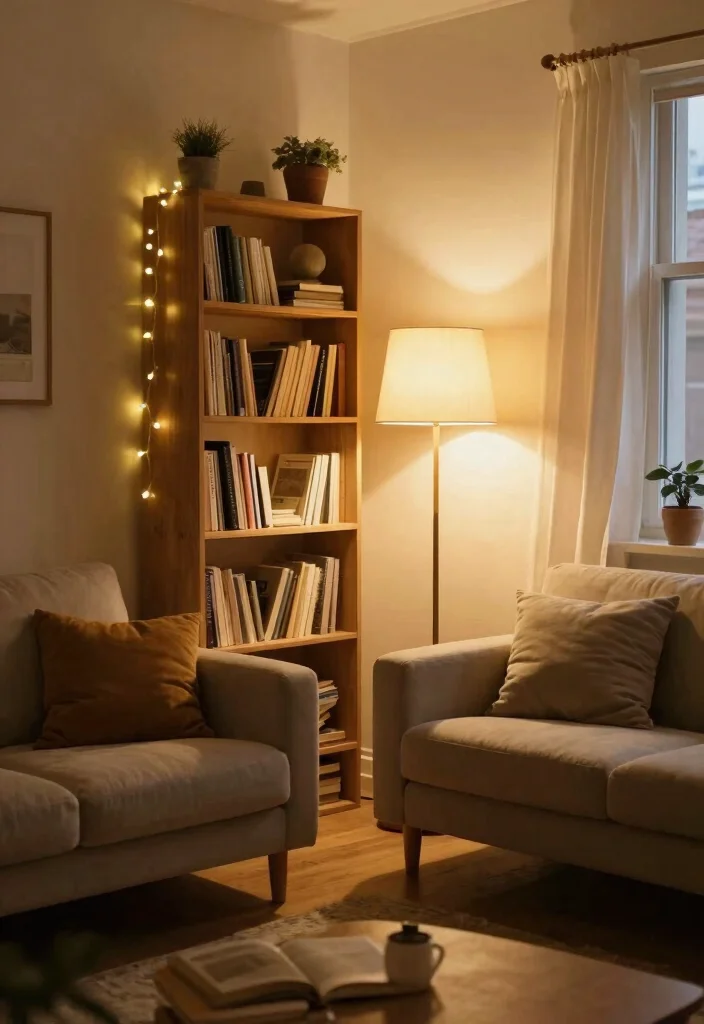 17 Bed Living Room Ideas: Smart Studio Layouts - 13. Create Intimate Lighting 1