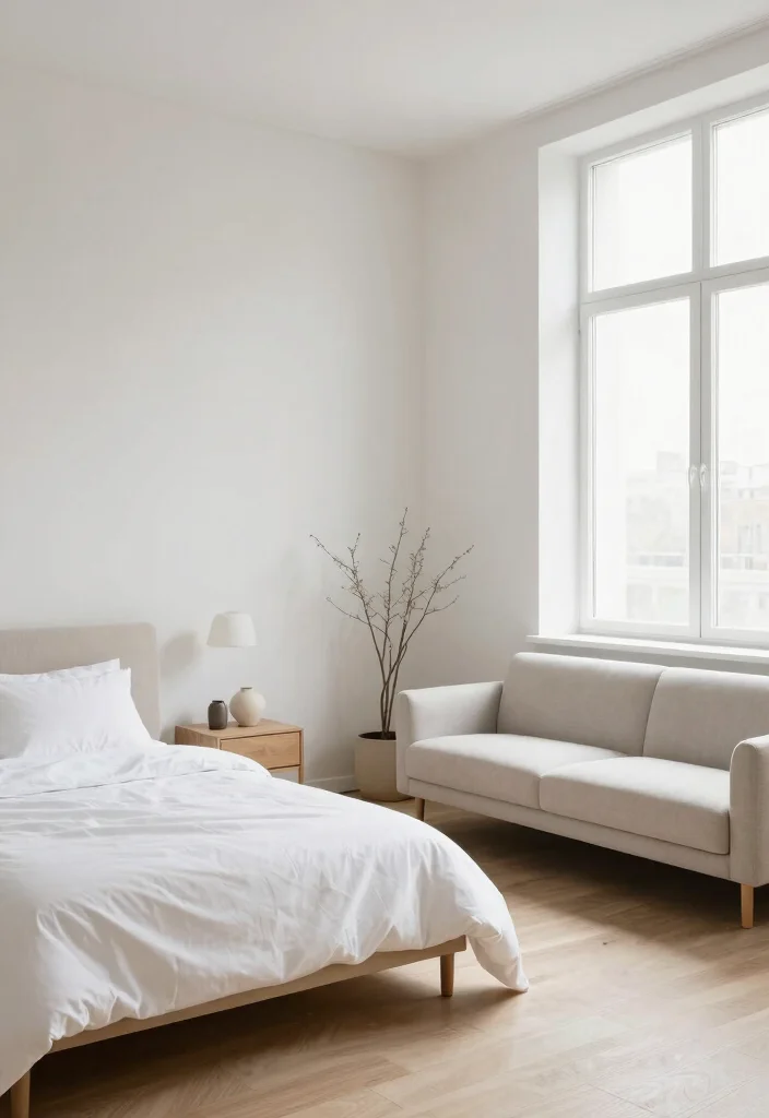 17 Bed Living Room Ideas: Smart Studio Layouts - 16. Embrace Minimalism 1