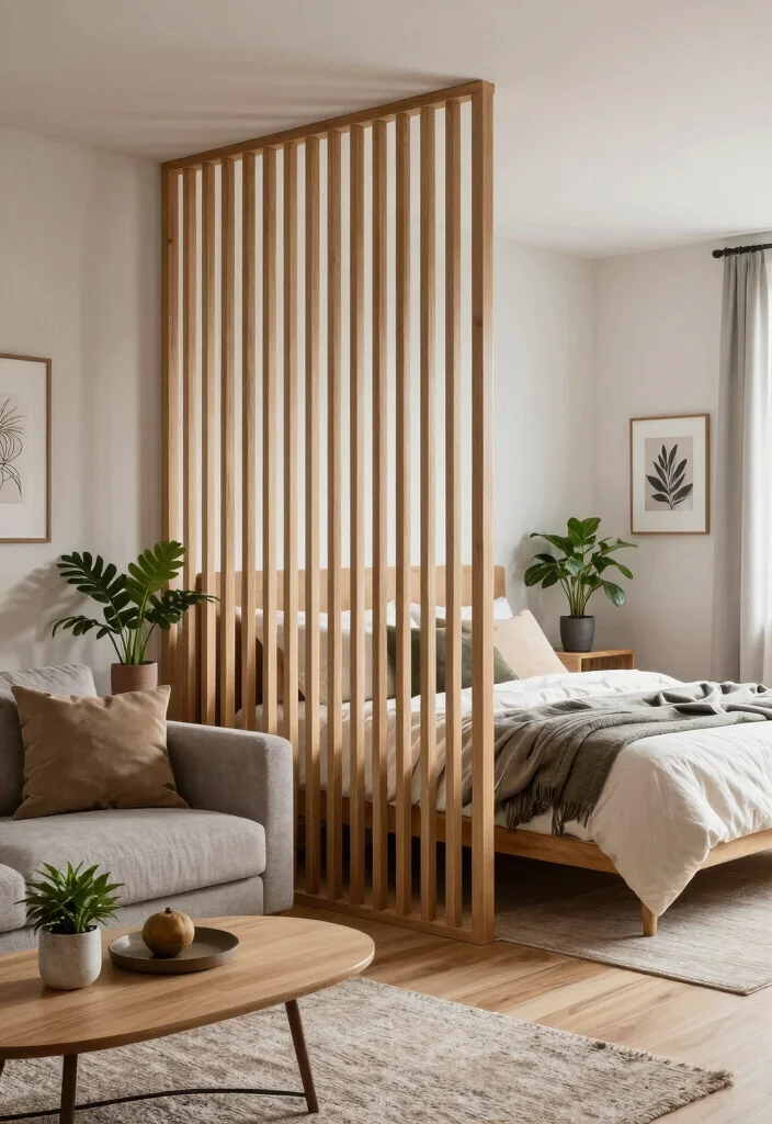 17 Bed Living Room Ideas: Smart Studio Layouts - 3. Room Dividers for Defined Spaces 1