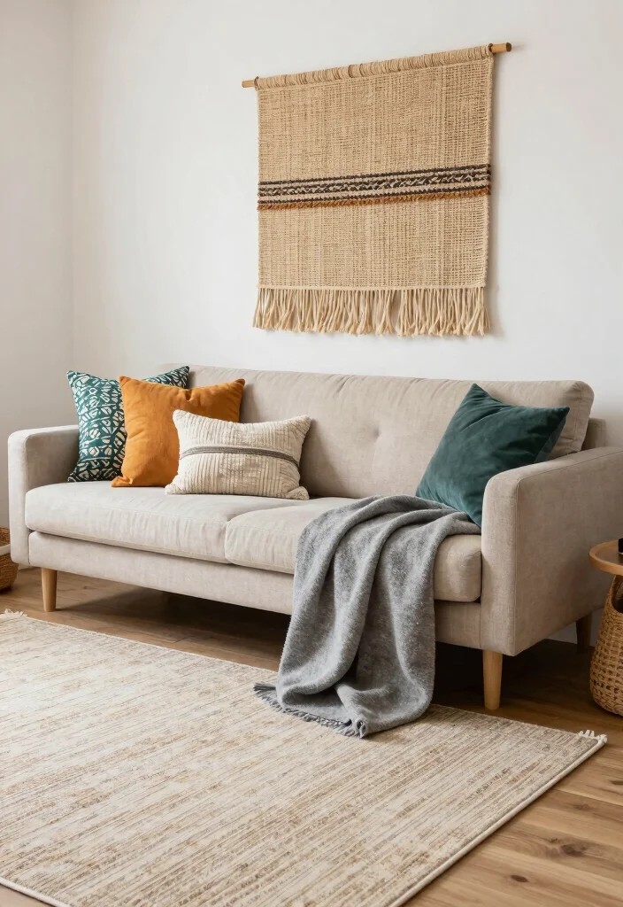 17 Bed Living Room Ideas: Smart Studio Layouts - 7. Layered Textures for Comfort 1