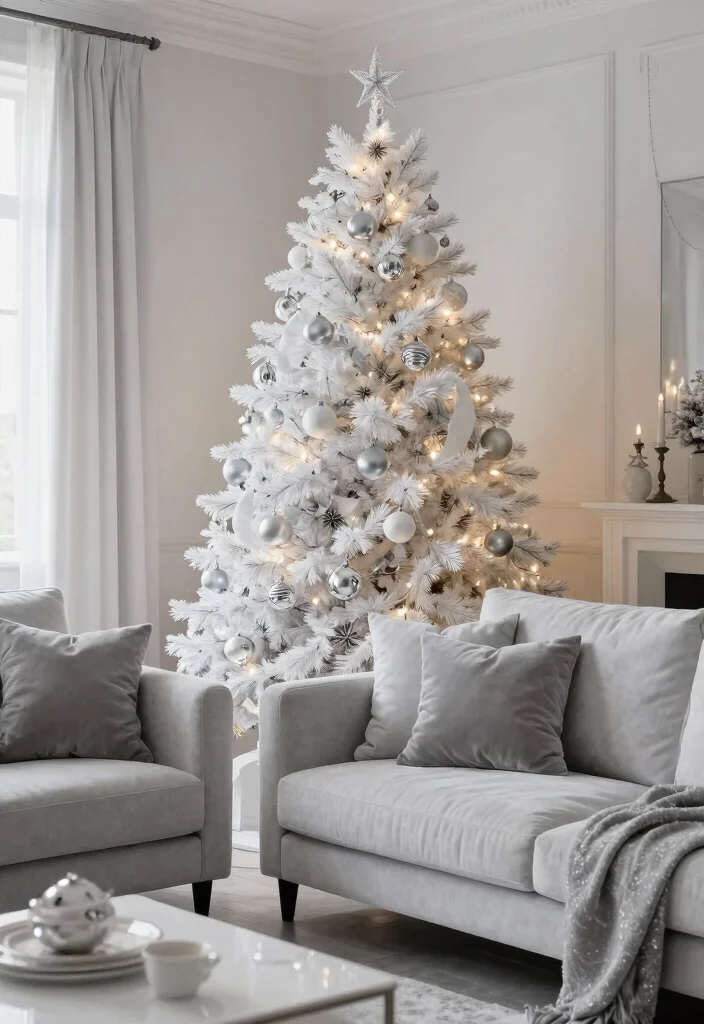 17 Christmas Living Room Aesthetic Ideas: Festive Cozy Magic - 13. Monochrome Magic 1