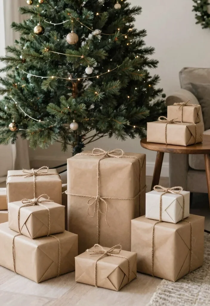 17 Christmas Living Room Aesthetic Ideas: Festive Cozy Magic - 16. Thoughtful Gifts Display 1