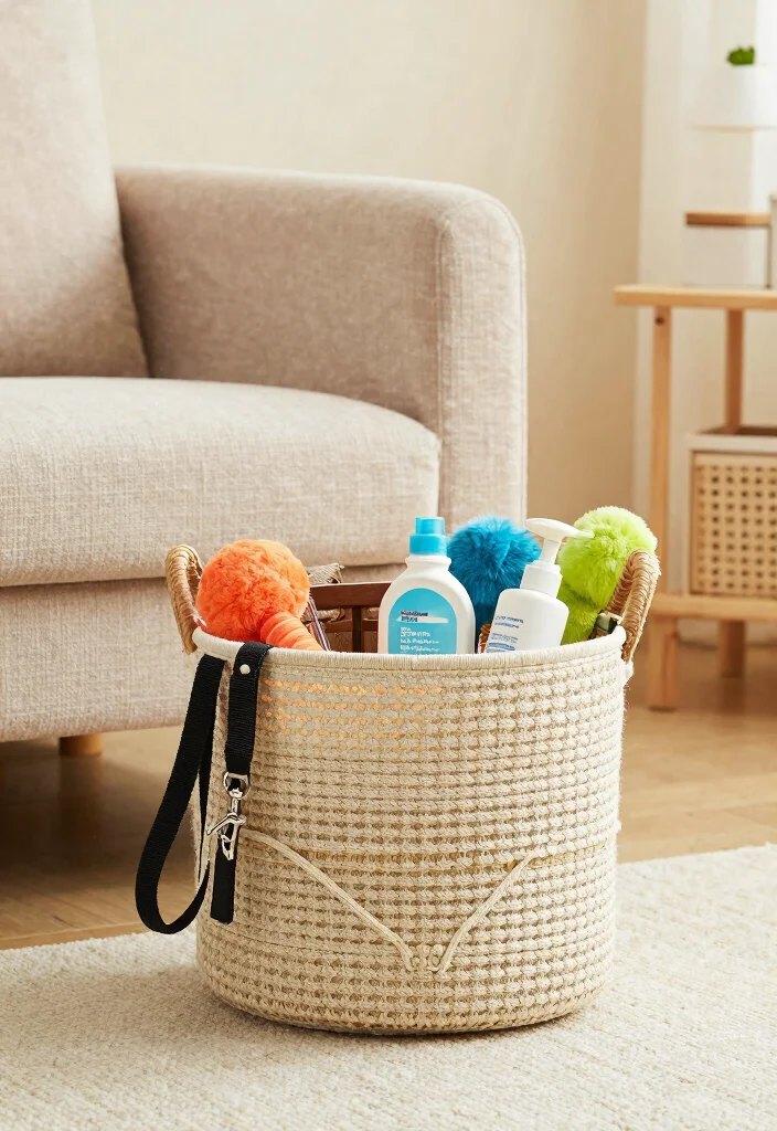 17 Living Room Basket Ideas Stylish Storage Solutions - 17. Baskets for Pet Supplies 1