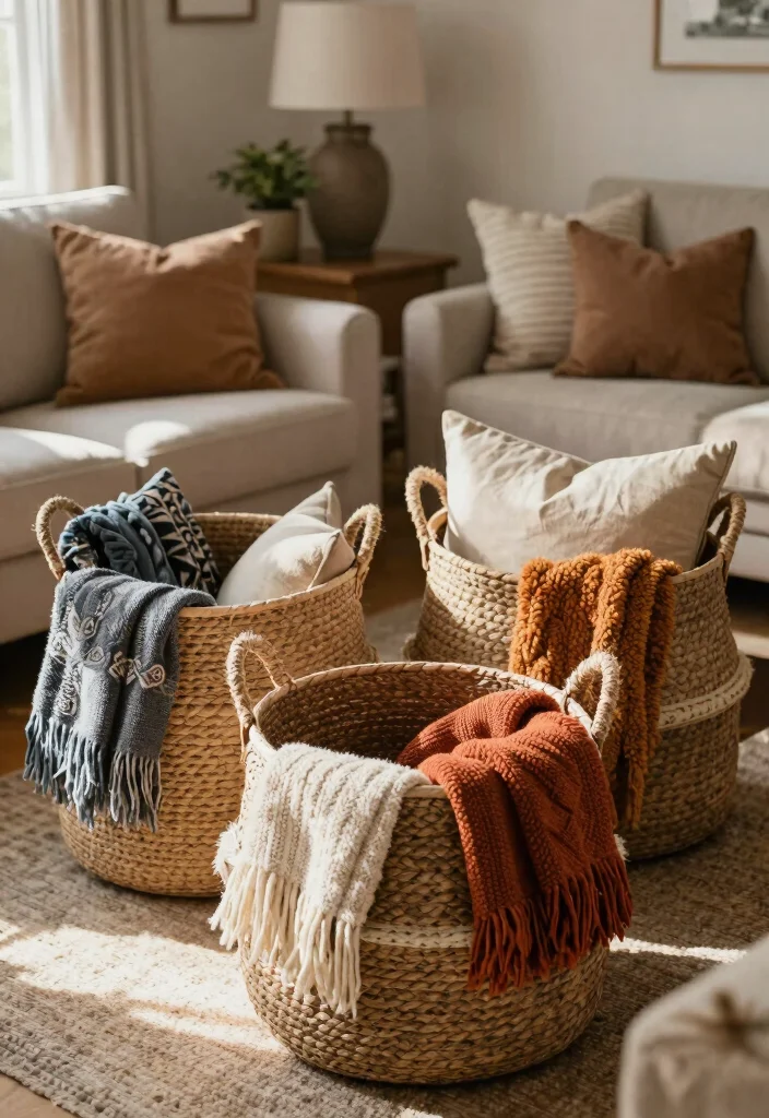 17 Living Room Basket Ideas Stylish Storage Solutions - 9. Open Weave Baskets 1