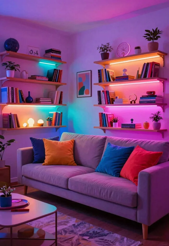 17 Living Room Lights Ideas Layered Cozy Ambience - 9. Color Changing LED Lights 1