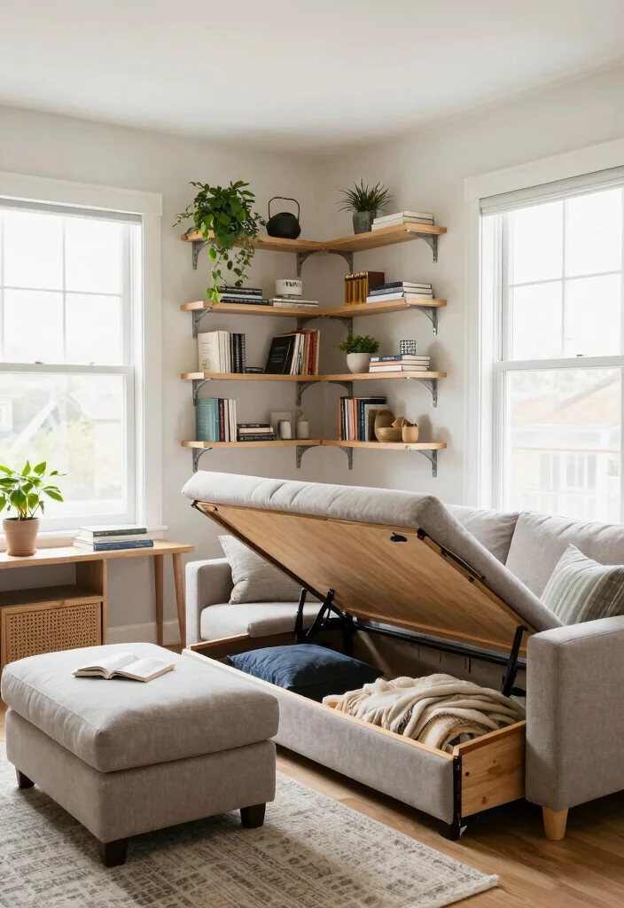 17 Living Room With Two Windows Ideas for Balanced Bright Layouts - 13. Smart Storage Solutions 1