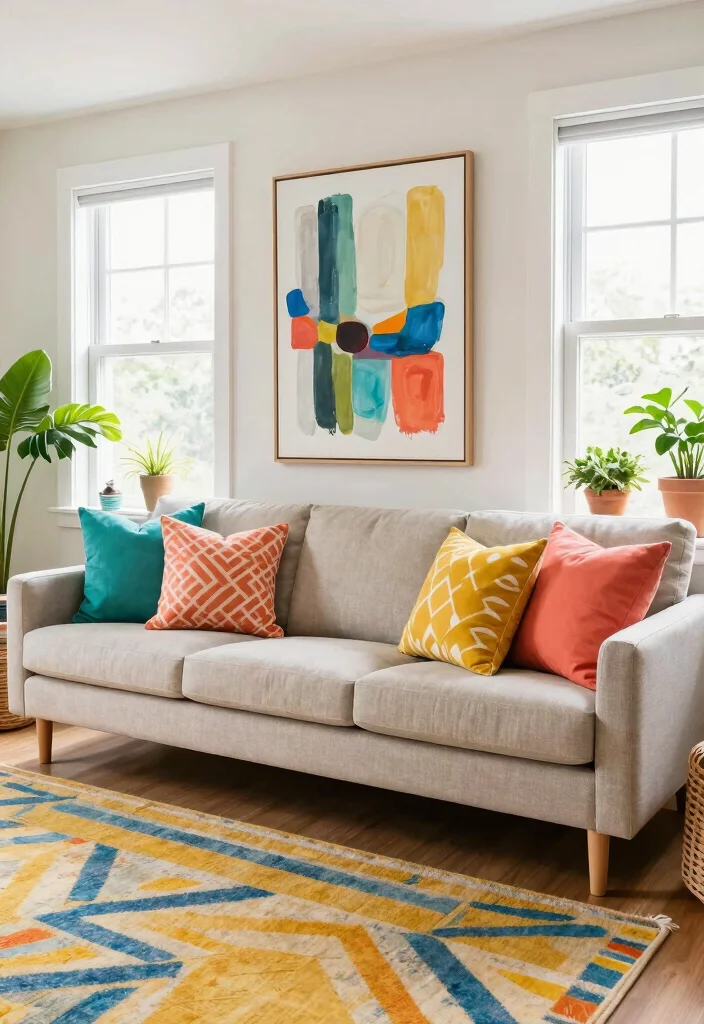 17 Living Room With Two Windows Ideas for Balanced Bright Layouts - 5. Colorful Accents 1