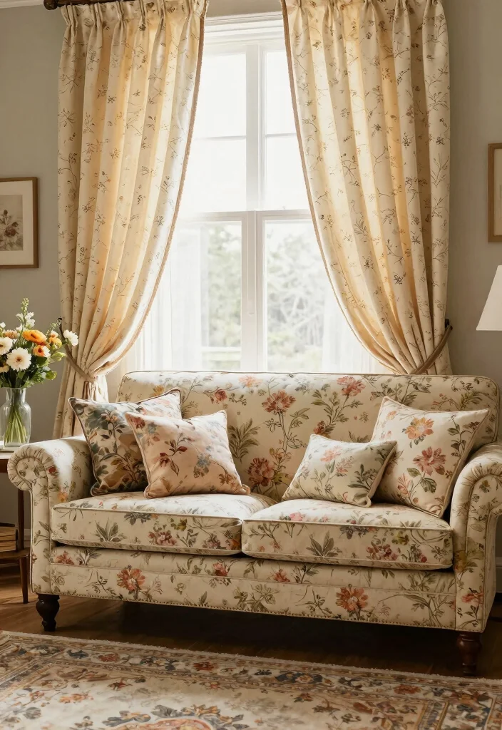 17 Stardew Living Room Ideas Cozy Cottagecore Vibes - 1. Vintage Floral Fabrics 1