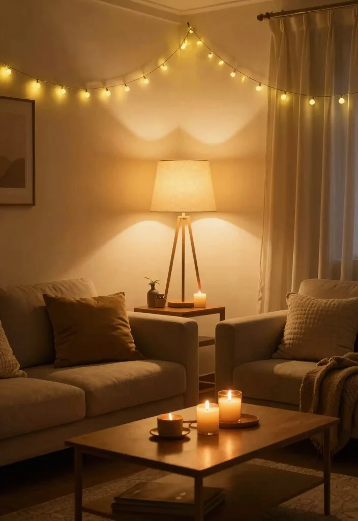 17 Stardew Living Room Ideas Cozy Cottagecore Vibes - 10. Warm Lighting 1