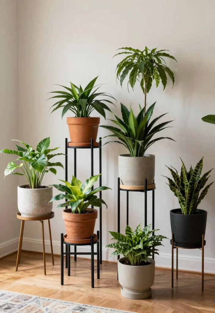18 Botanical Living Room Ideas Fresh Green and Lively - 10. Functional Plant Stands 1