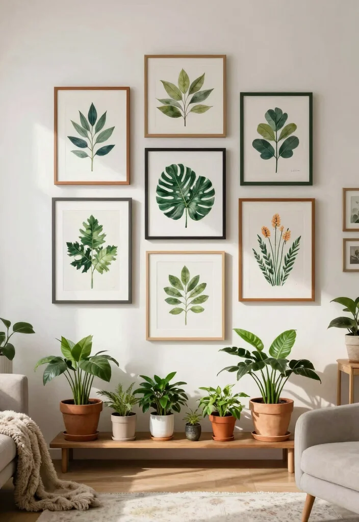 18 Botanical Living Room Ideas Fresh Green and Lively - 2. Nature-Inspired Wall Art 1