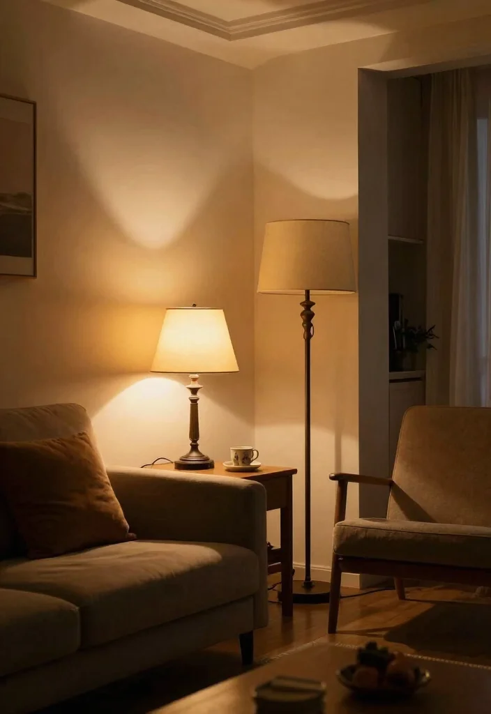 18 Grandmacore Living Room Ideas: Cozy Vintage Charm - 13. Layered Lighting 1