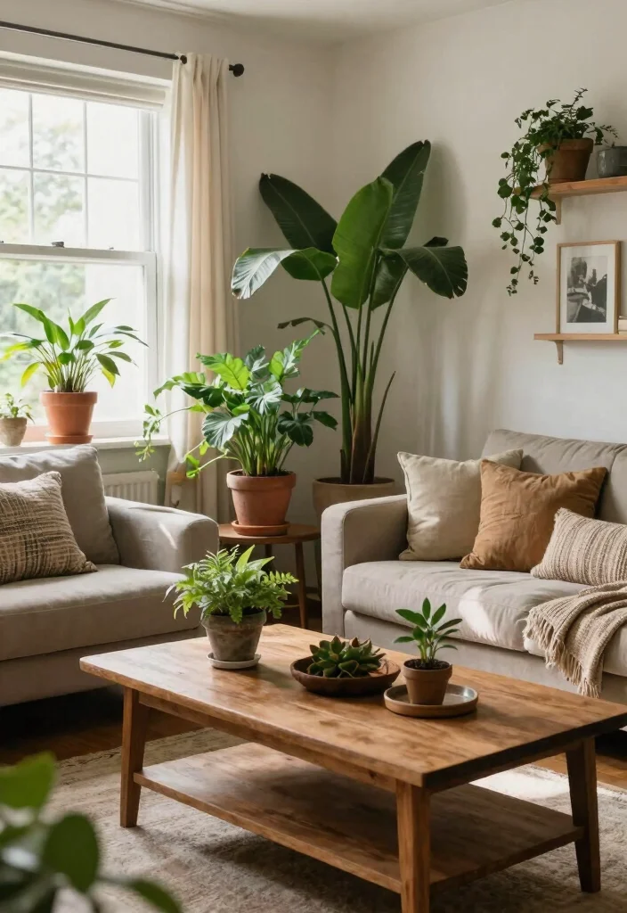 18 Grandmacore Living Room Ideas: Cozy Vintage Charm - 14. Incorporate Nature 1