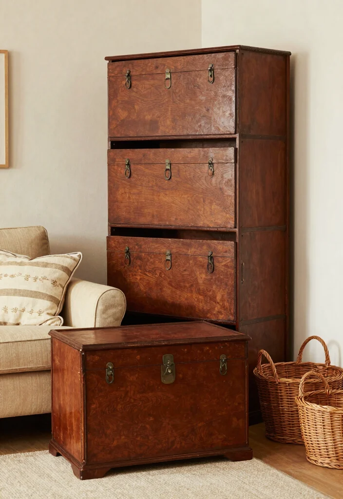 18 Grandmacore Living Room Ideas: Cozy Vintage Charm - 15. Vintage Storage Solutions 1