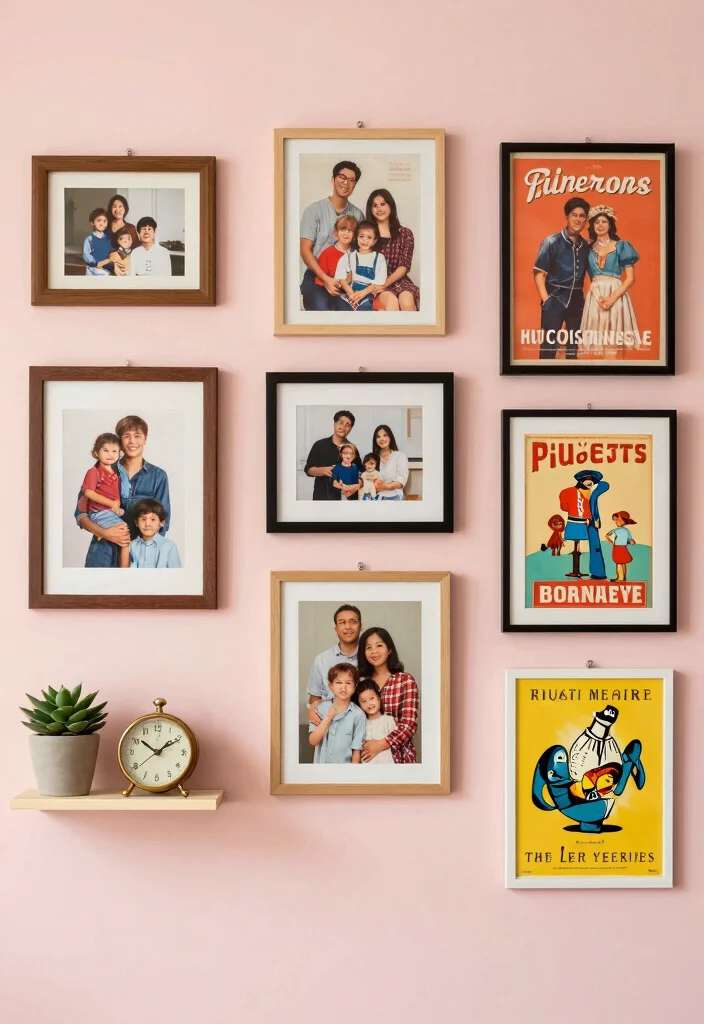 18 Grandmacore Living Room Ideas: Cozy Vintage Charm - 3. Nostalgic Wall Art 1